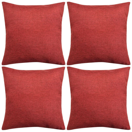 Berkfield Cushion Covers 4 pcs Linen-look Burgundy 40x40 cm
