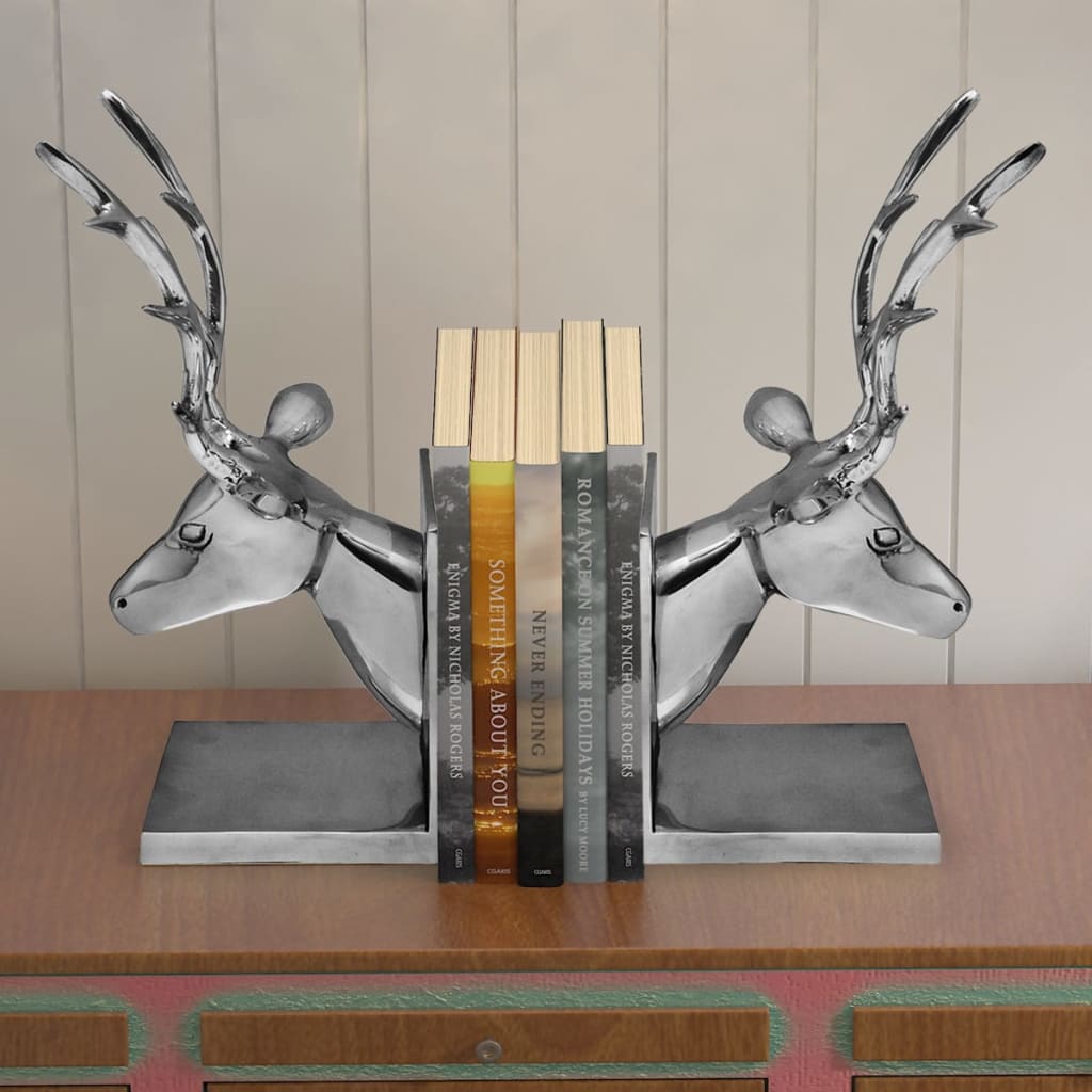Berkfield Bookends Deer 2 pcs Aluminium Silver