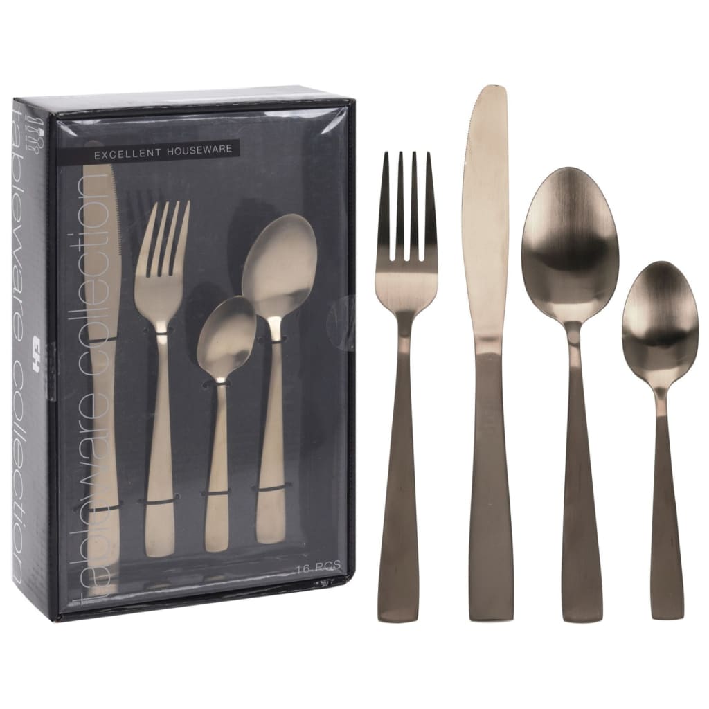Excellent Houseware 16 Piece Cutlery Set Matte Gold