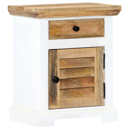 Berkfield Nightstand White and Brown 40x30x50 cm Solid Rough Mango Wood