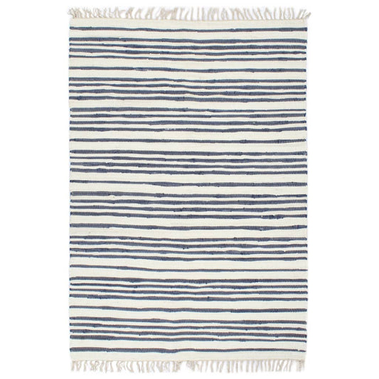 Berkfield Hand-woven Chindi Rug Cotton 160x230 cm Blue and White