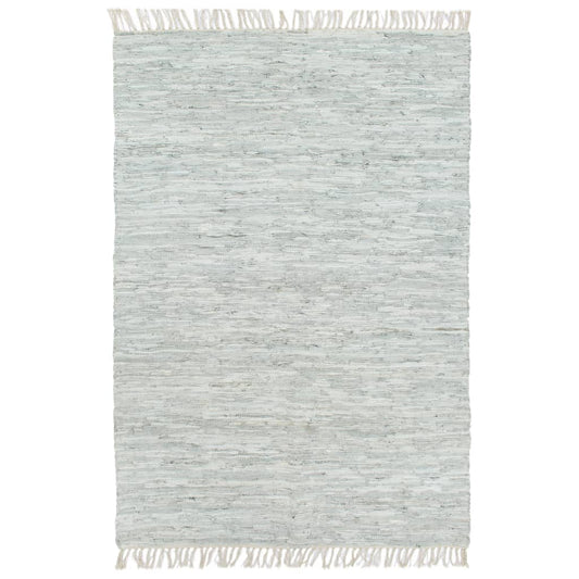 Berkfield Hand-woven Chindi Rug Leather 160x230 cm Light Grey