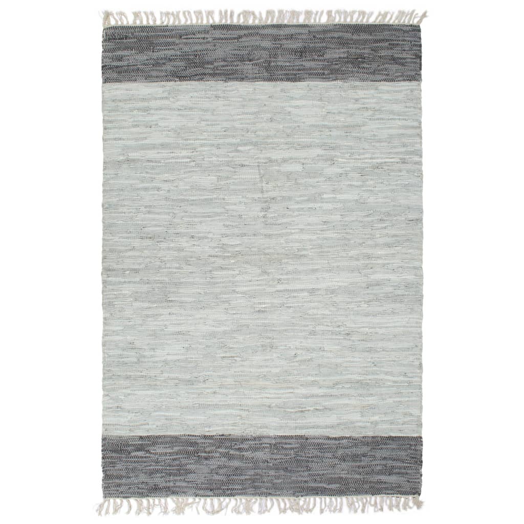 Berkfield Hand-woven Chindi Rug Leather 80x160 cm Grey