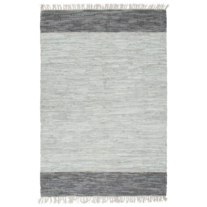 Berkfield Hand-woven Chindi Rug Leather 80x160 cm Grey