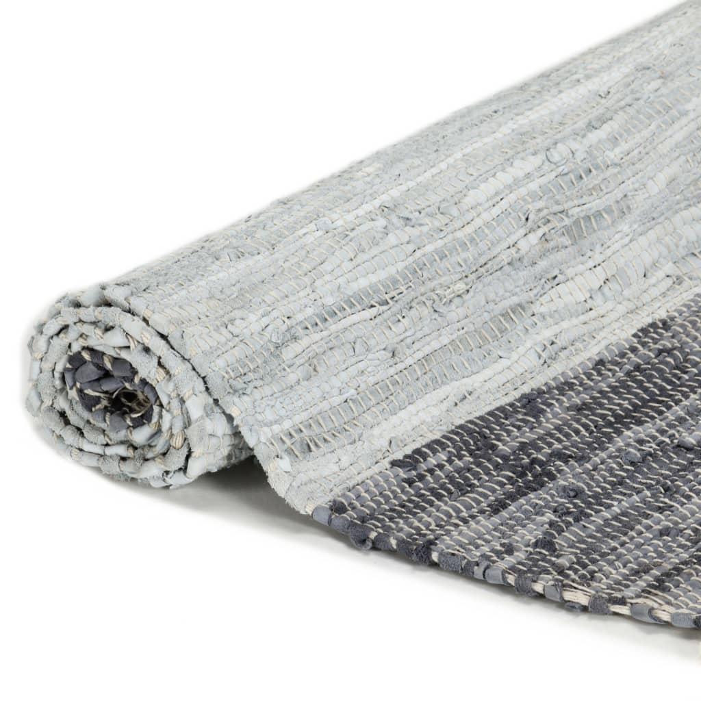 Berkfield Hand-woven Chindi Rug Leather 80x160 cm Grey