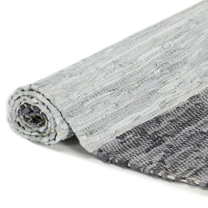 Berkfield Hand-woven Chindi Rug Leather 80x160 cm Grey