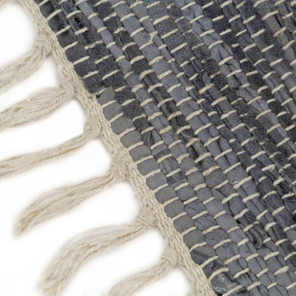 Berkfield Hand-woven Chindi Rug Leather 80x160 cm Grey