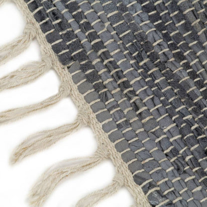 Berkfield Hand-woven Chindi Rug Leather 80x160 cm Grey