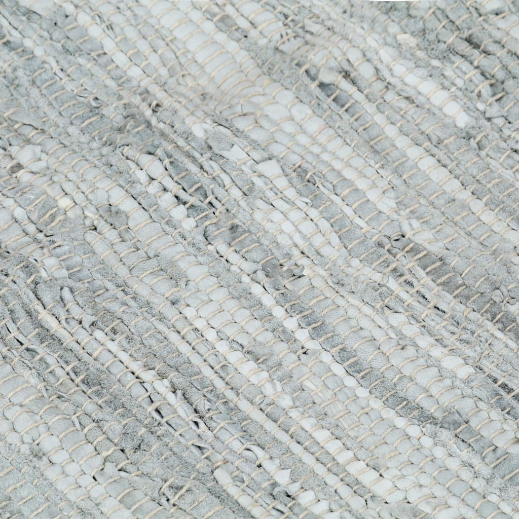 Berkfield Hand-woven Chindi Rug Leather 80x160 cm Grey