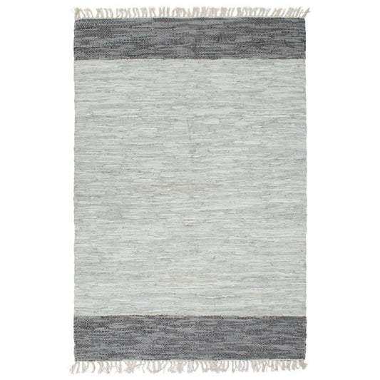 Berkfield Hand-woven Chindi Rug Leather 190x280 cm Grey