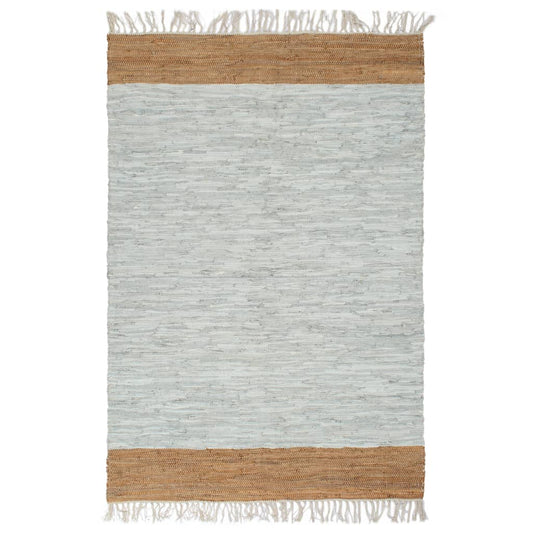 Berkfield Hand-woven Chindi Rug Leather 80x160 cm Light Grey and Tan