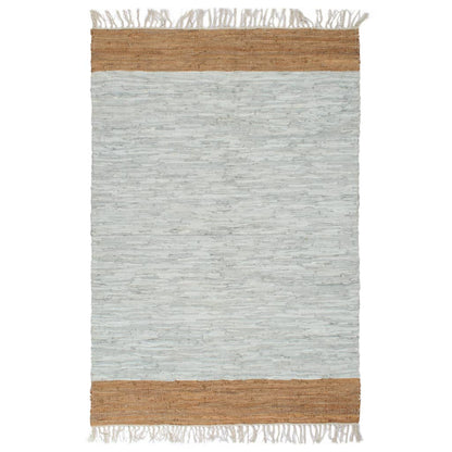 Berkfield Hand-woven Chindi Rug Leather 120x170 cm Light Grey and Tan