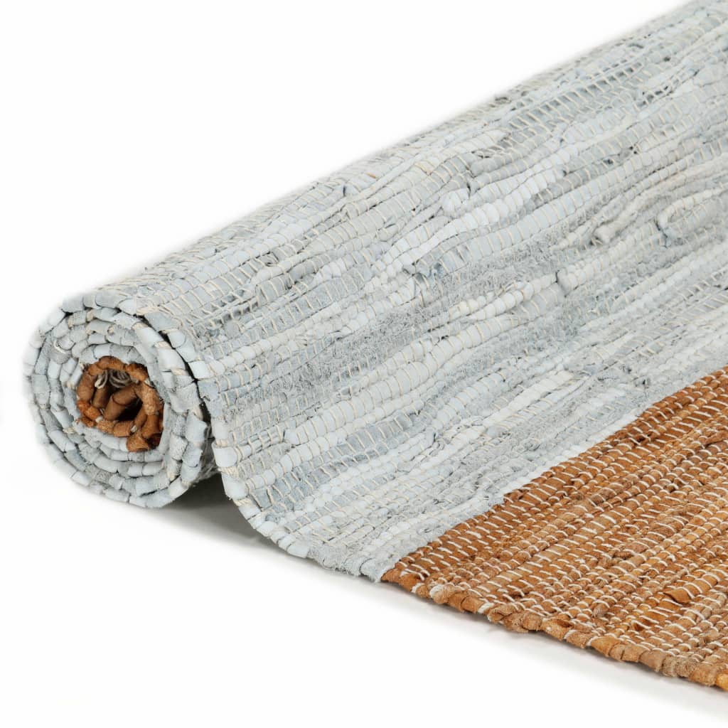 Berkfield Hand-woven Chindi Rug Leather 120x170 cm Light Grey and Tan