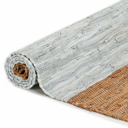 Berkfield Hand-woven Chindi Rug Leather 120x170 cm Light Grey and Tan