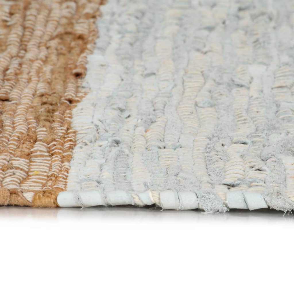 Berkfield Hand-woven Chindi Rug Leather 120x170 cm Light Grey and Tan