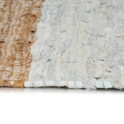 Berkfield Hand-woven Chindi Rug Leather 120x170 cm Light Grey and Tan