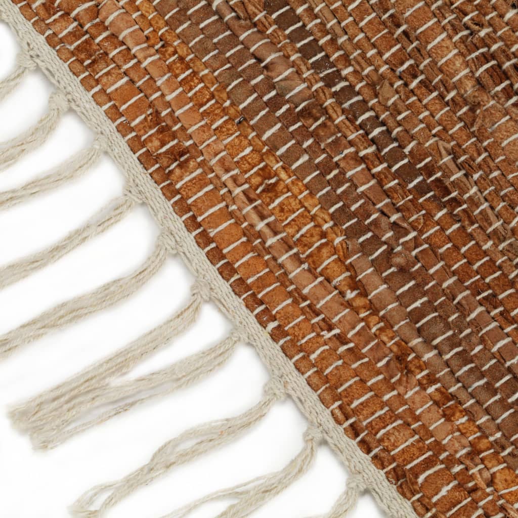 Berkfield Hand-woven Chindi Rug Leather 120x170 cm Light Grey and Tan