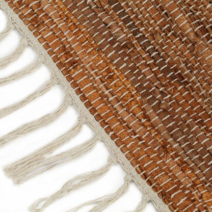 Berkfield Hand-woven Chindi Rug Leather 120x170 cm Light Grey and Tan