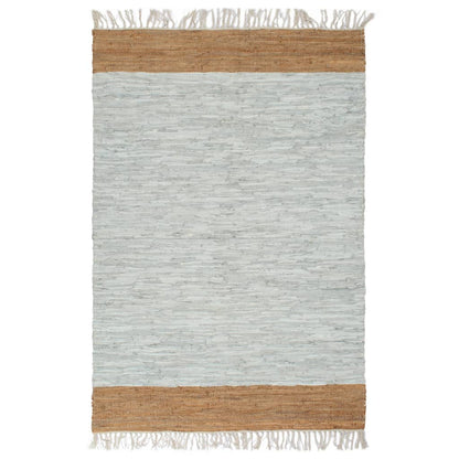 Berkfield Hand-woven Chindi Rug Leather 190x280 cm Light Grey and Tan