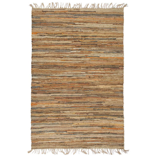 Berkfield Hand-woven Chindi Rug Leather Jute 160x230 cm Tan