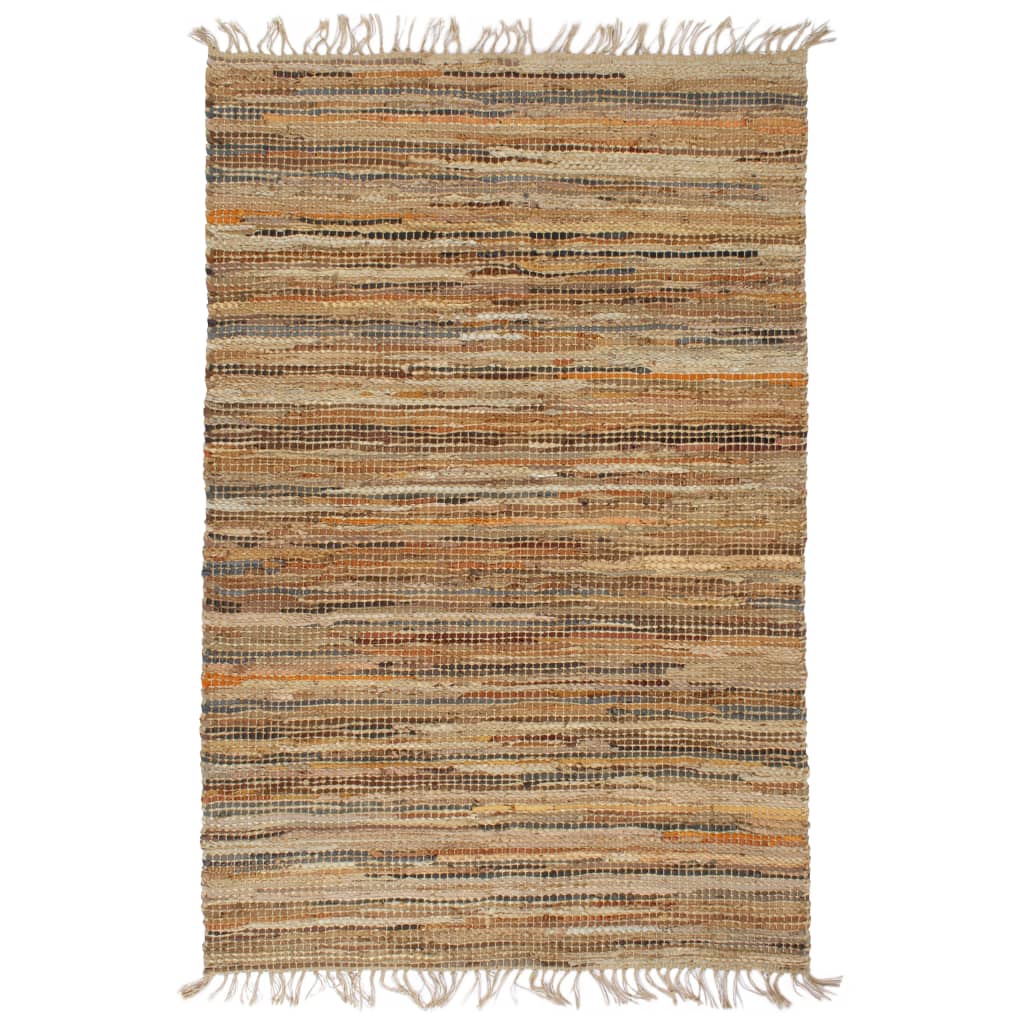Berkfield Hand-woven Chindi Rug Leather Jute 190x280 cm Tan