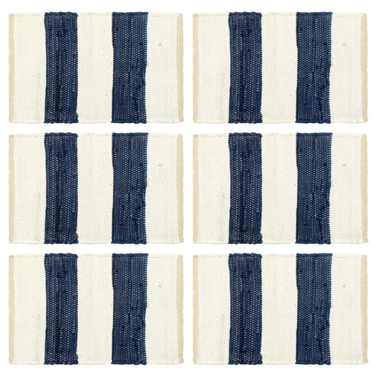 Berkfield Placemats 6 pcs Chindi Stripe Blue and White 30x45 cm