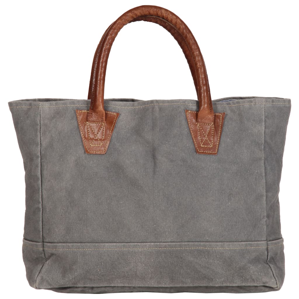 Berkfield Shopper Bag Dark Grey 32x10x37.5 cm Canvas and Real Leather