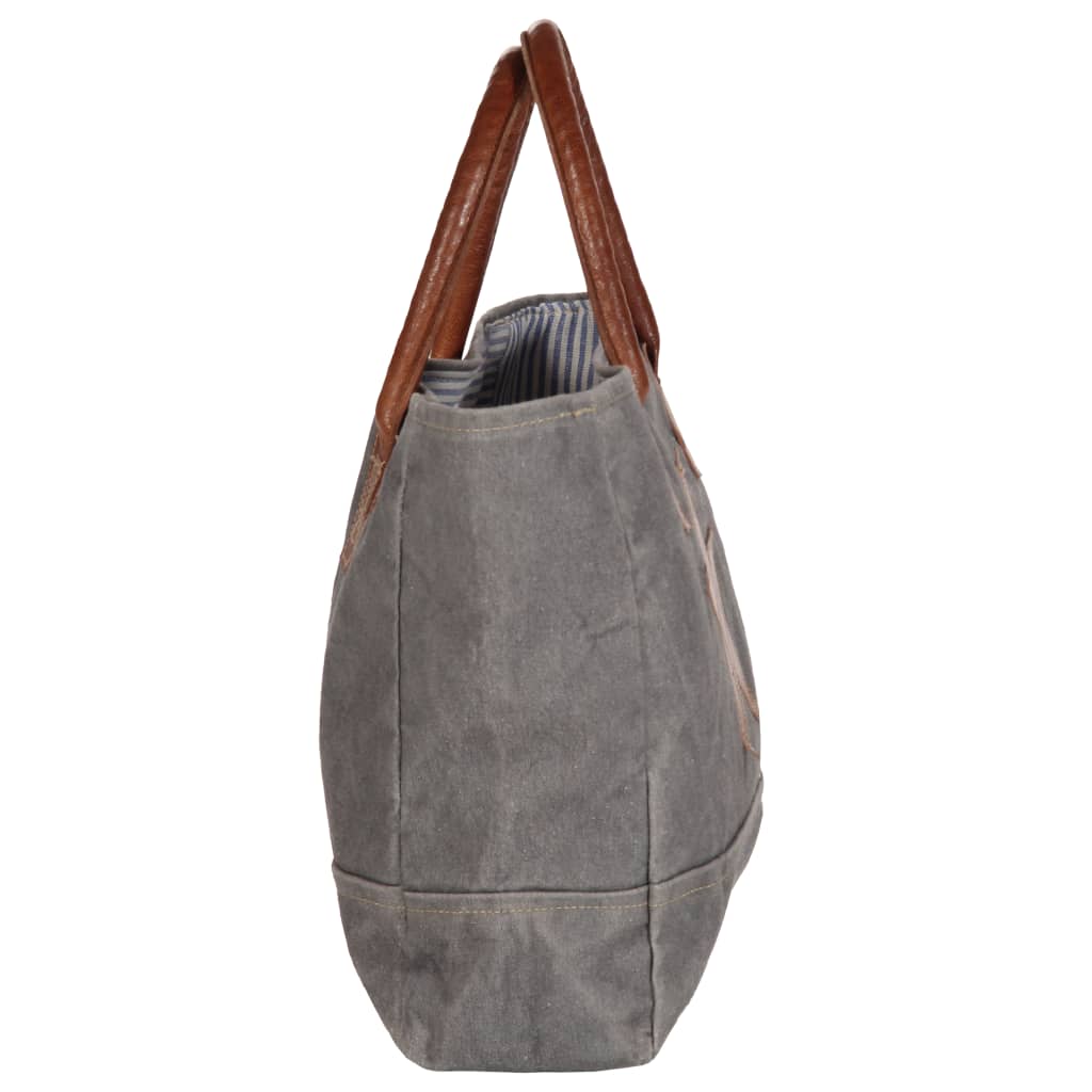 Berkfield Shopper Bag Dark Grey 32x10x37.5 cm Canvas and Real Leather
