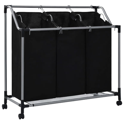 Berkfield Laundry Sorter with 3 Bags Black Steel