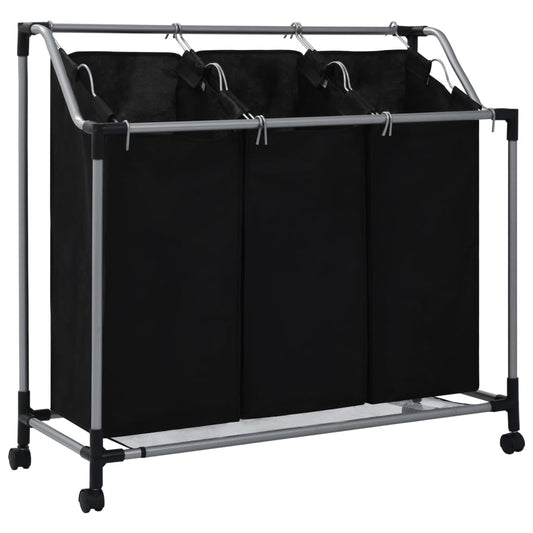 Berkfield Laundry Sorter with 3 Bags Black Steel