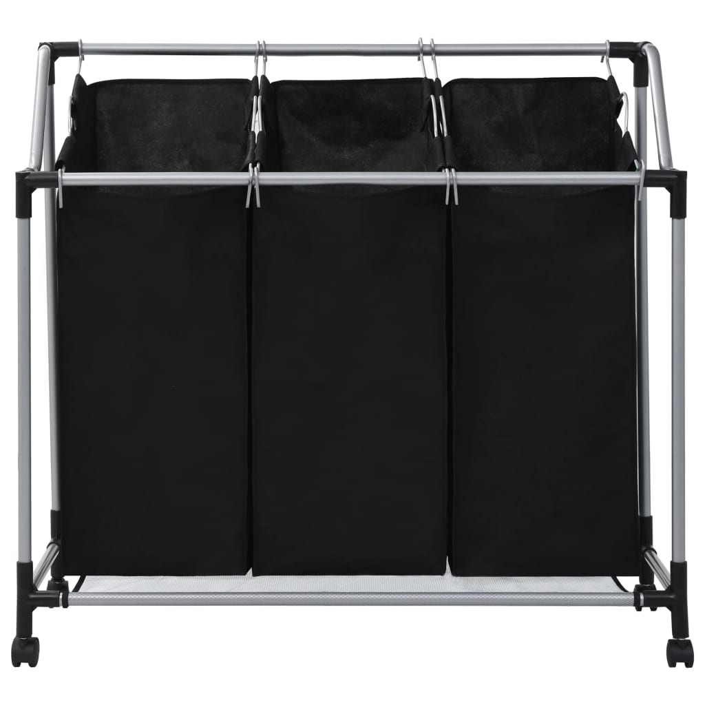 Berkfield Laundry Sorter with 3 Bags Black Steel