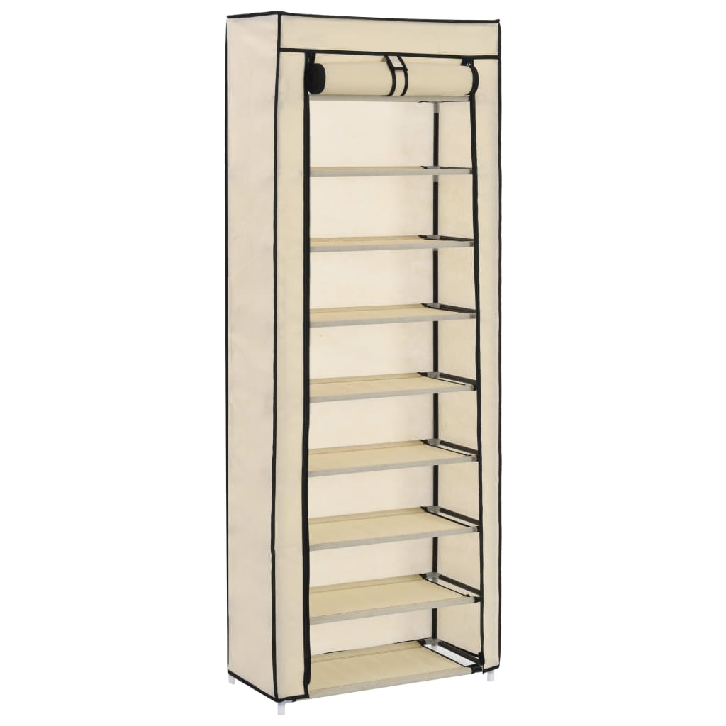 Berkfield Shoe Cabinet with Cover Cream 57x29x162 cm Fabric