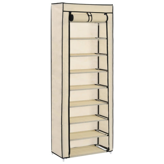 Berkfield Shoe Cabinet with Cover Cream 57x29x162 cm Fabric