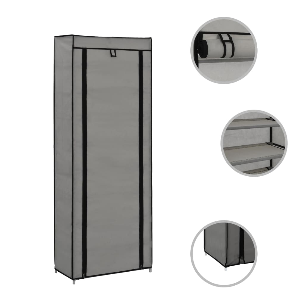 Berkfield Shoe Cabinet with Cover Grey 57x29x162 cm Fabric