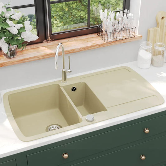 Berkfield Granite Kitchen Sink Double Basins Beige