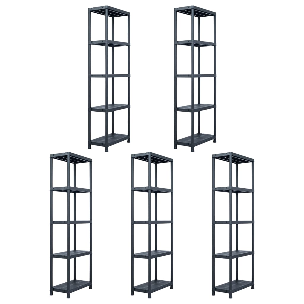Berkfield Storage Shelf Racks 5 pcs Black 125 kg 60x30x180 cm Plastic