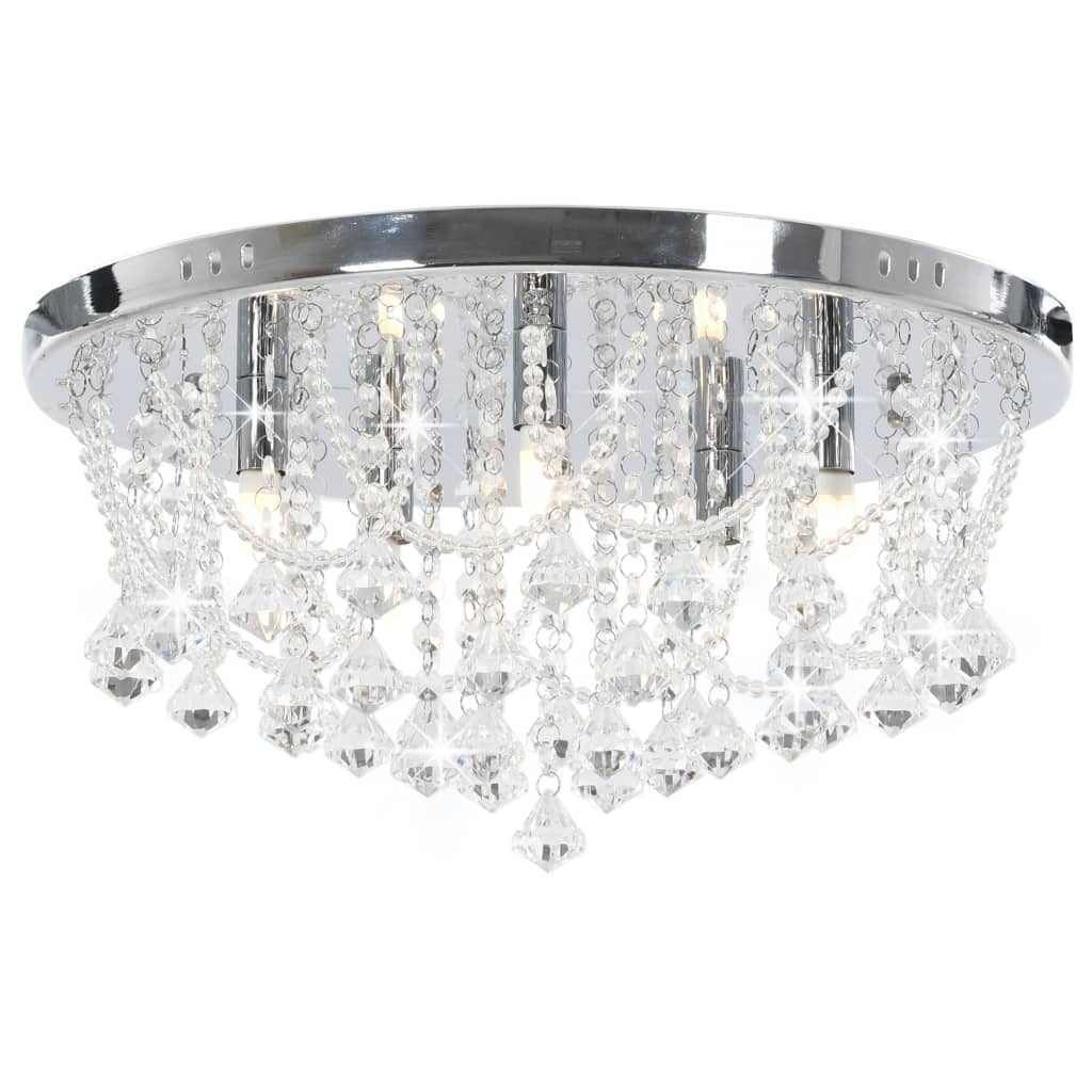 Berkfield Ceiling Lamp with Crystal Beads Silver Round 4 x G9 Bulbs