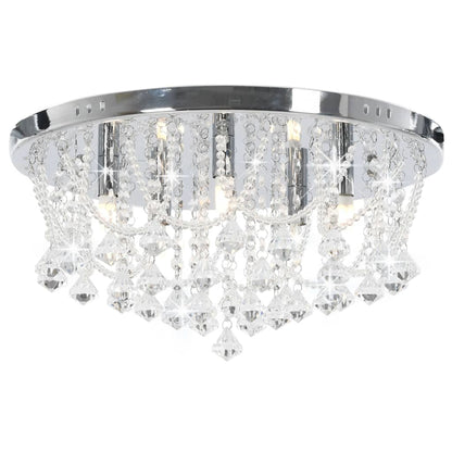Berkfield Ceiling Lamp with Crystal Beads Silver Round 4 x G9 Bulbs