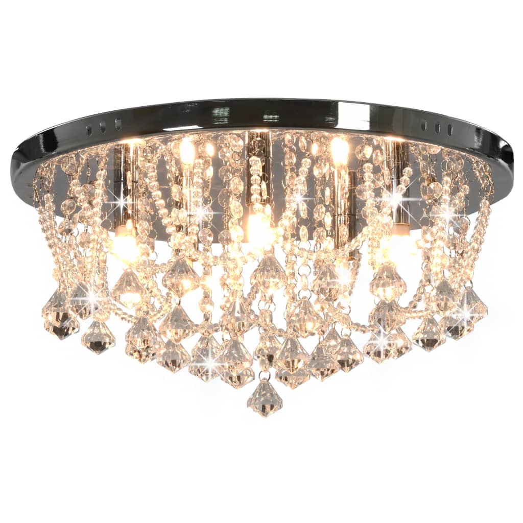 Berkfield Ceiling Lamp with Crystal Beads Silver Round 4 x G9 Bulbs