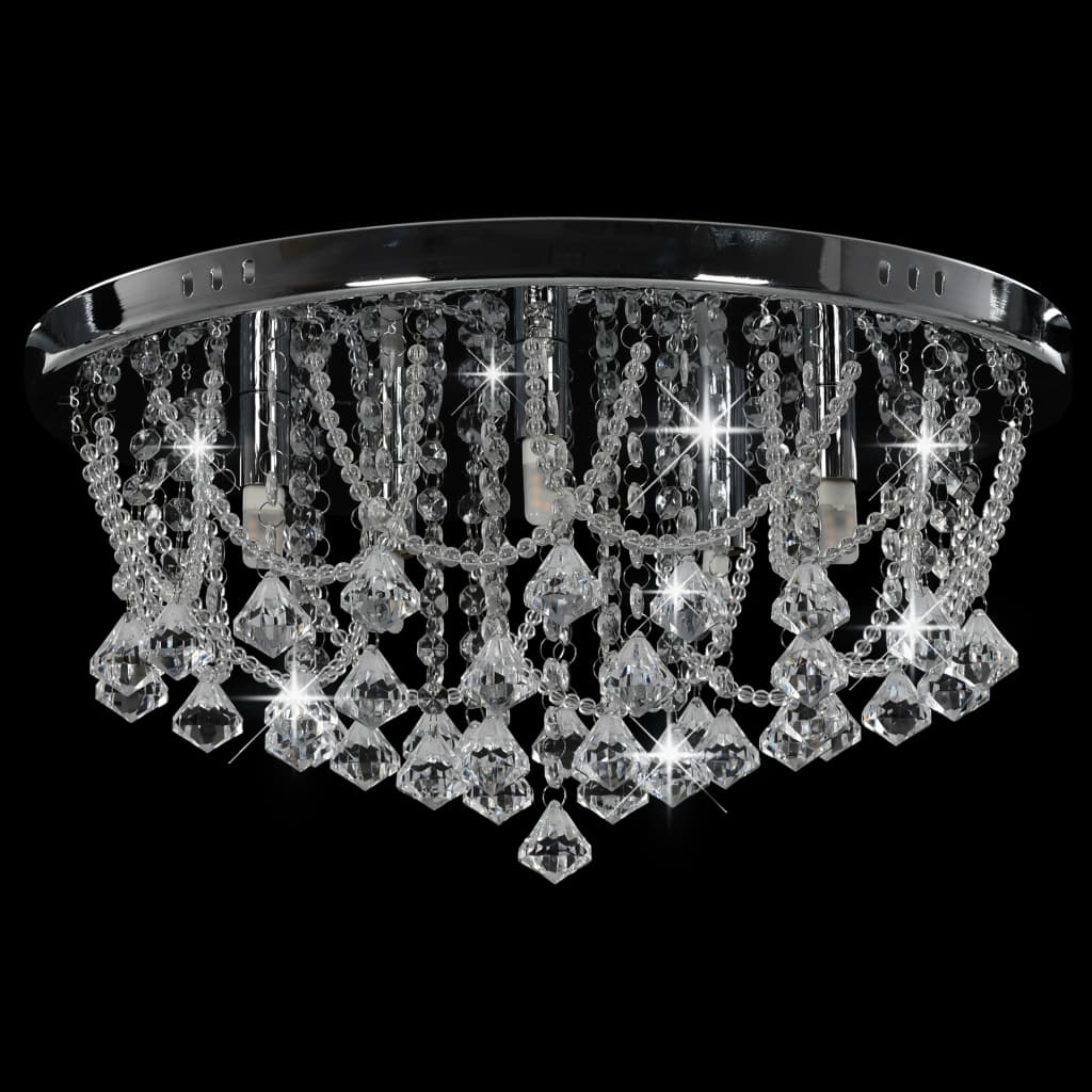 Berkfield Ceiling Lamp with Crystal Beads Silver Round 4 x G9 Bulbs