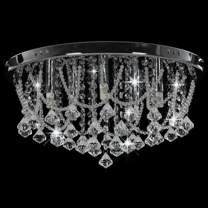 Berkfield Ceiling Lamp with Crystal Beads Silver Round 4 x G9 Bulbs