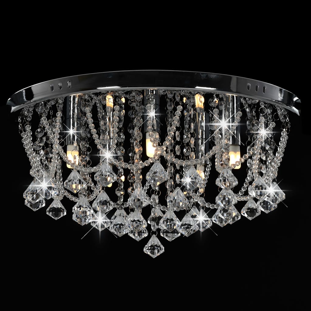 Berkfield Ceiling Lamp with Crystal Beads Silver Round 4 x G9 Bulbs
