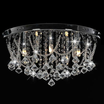 Berkfield Ceiling Lamp with Crystal Beads Silver Round 4 x G9 Bulbs