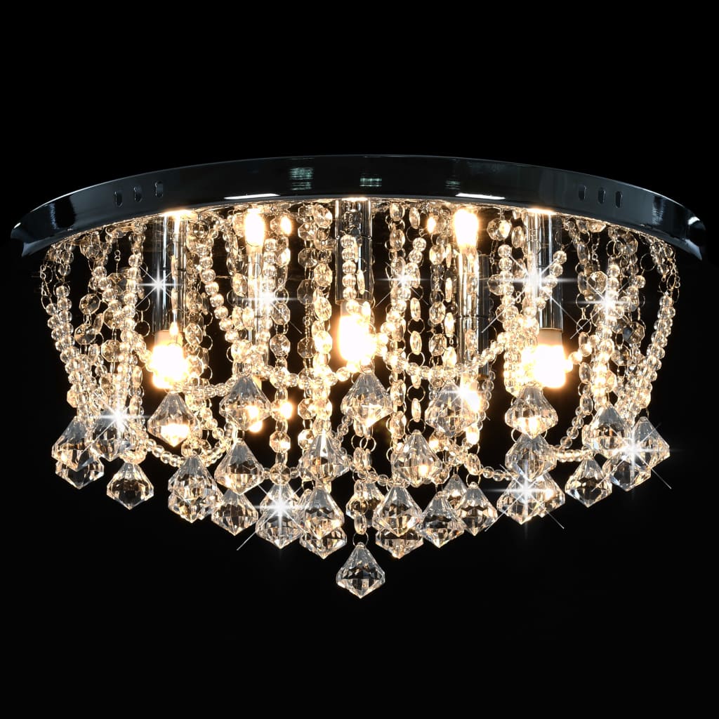 Berkfield Ceiling Lamp with Crystal Beads Silver Round 4 x G9 Bulbs