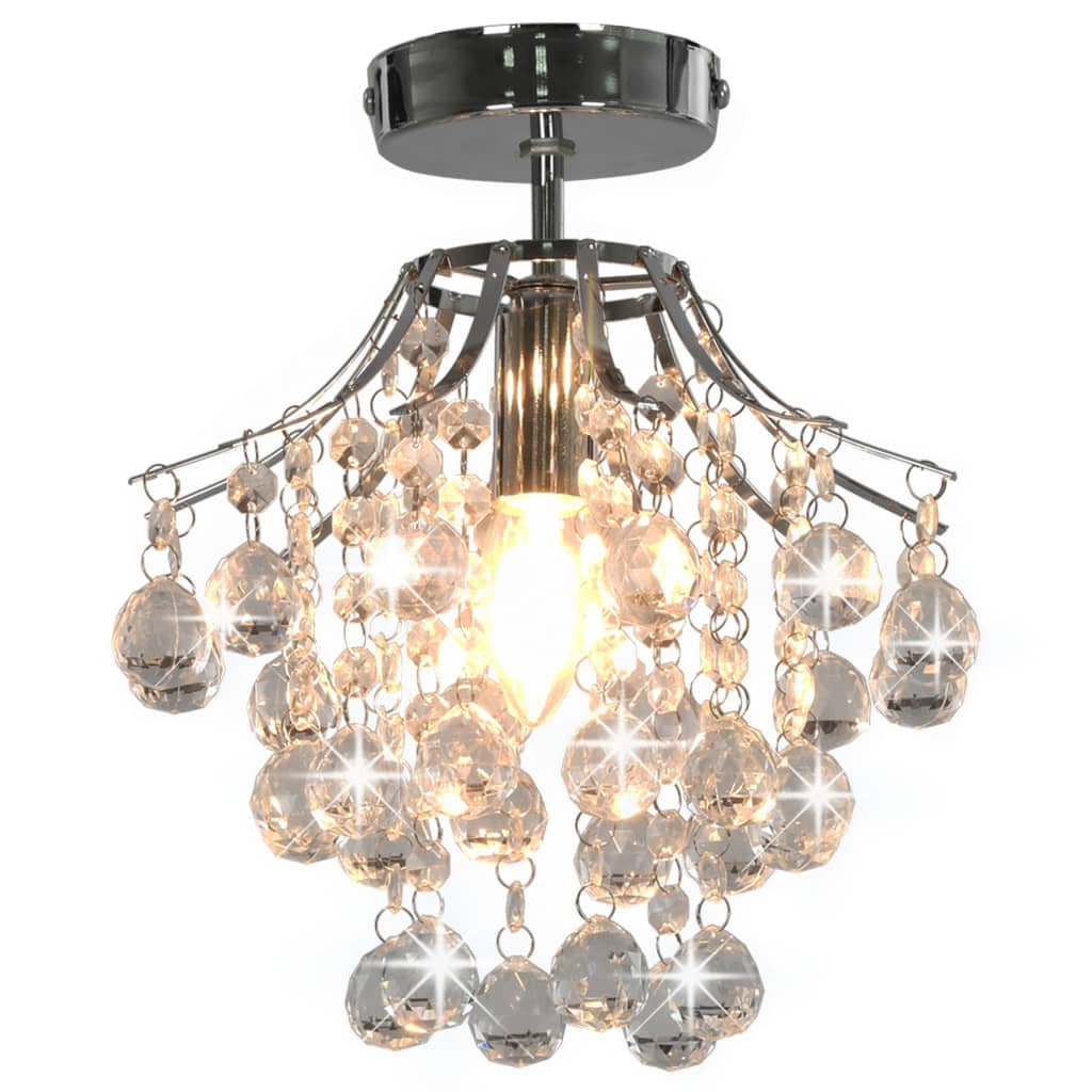 Berkfield Ceiling Lamp with Crystal Beads Silver Round E14