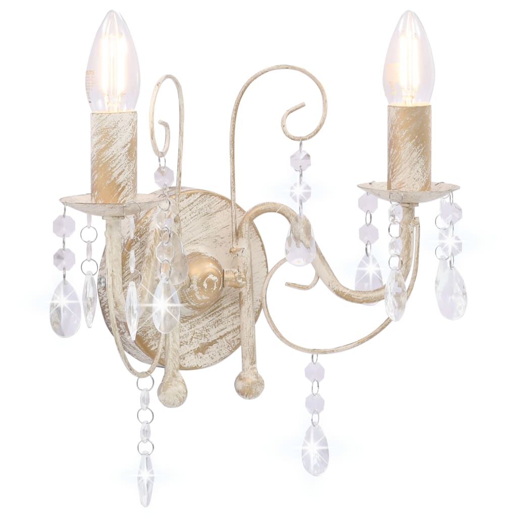 Berkfield Wall Lamp with Beads Antique White 2 x E14 Bulbs