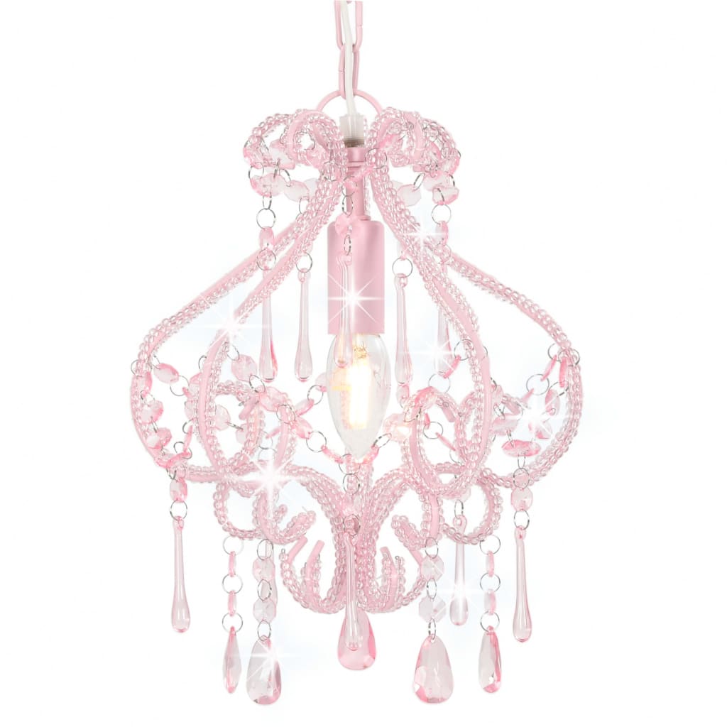 Berkfield Ceiling Lamp with Beads Pink Round E14