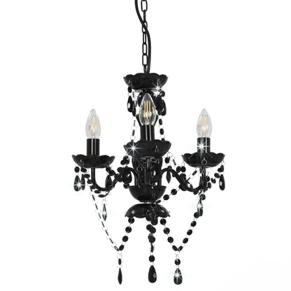 Berkfield Chandelier with Beads Black Round 3 x E14