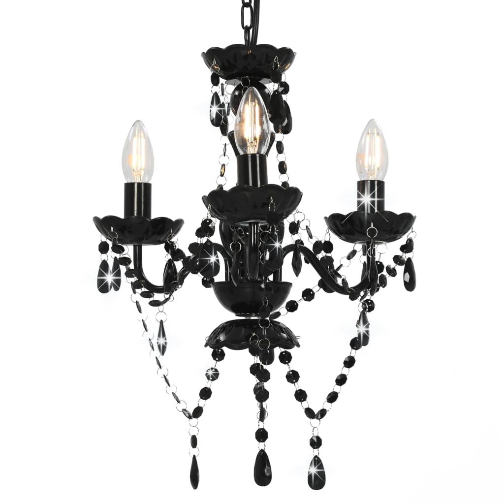 Berkfield Chandelier with Beads Black Round 3 x E14