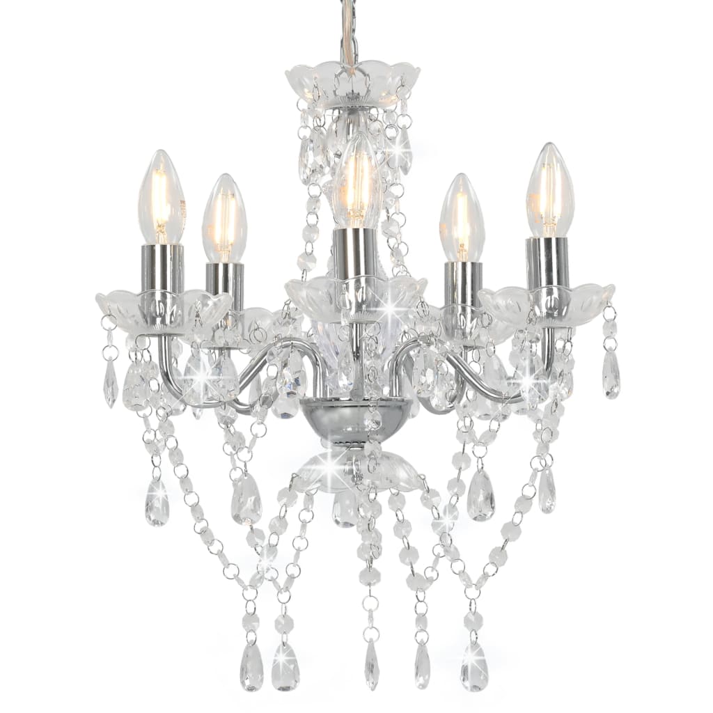 Berkfield Chandelier with Crystal Beads Silver Round 5 x E14